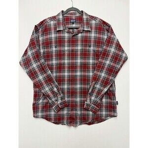 Patagonia Flannel Shirt Men's XL Red Gray Long Sleeve Organic Cotton Plaid